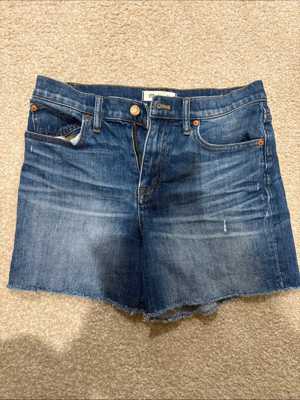 Madewell High-Rise Blue Raw-Hem Denim Shorts